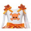 Halloween White Tank Top Orange Sequins Ruffles Orange Bow & Orange Skeleton Print TB1324